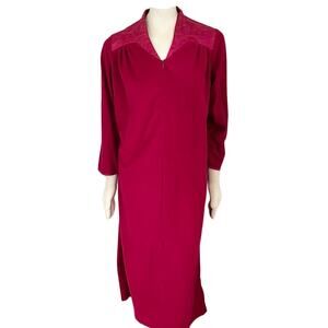VTG HERBCRAFT Zip Front Felted Velour Robe Housecoat in Red SZ M